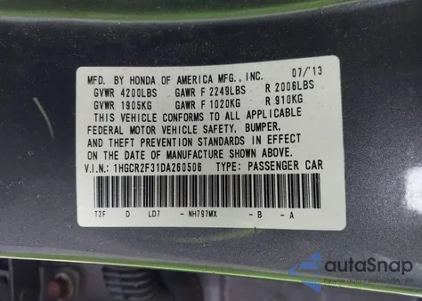 2013 Honda Accord Lx from USA, damaged, VIN 1HGCR2F31DA260506
